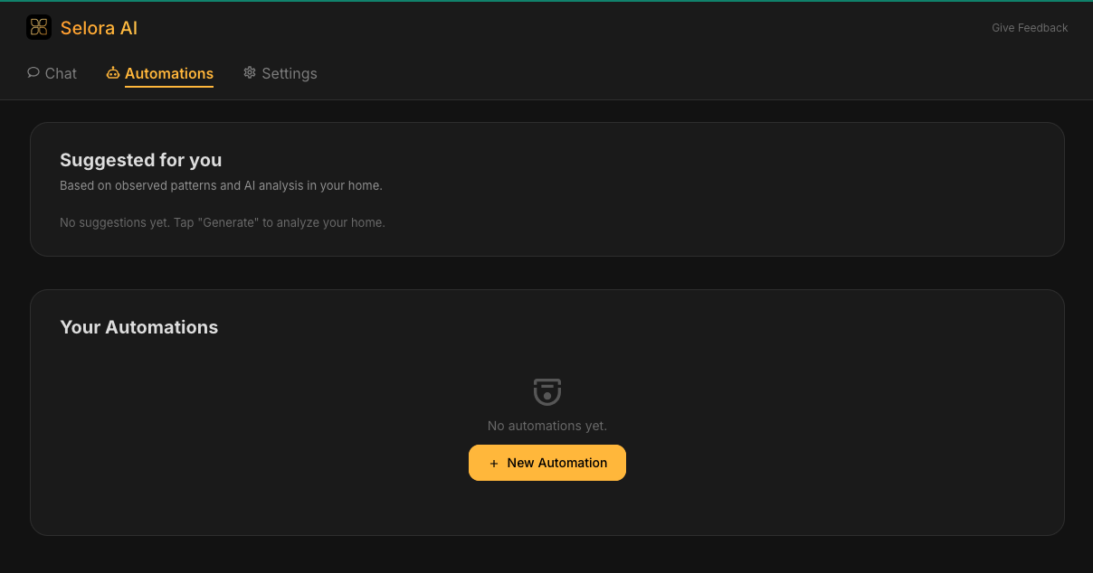 Selora AI Automations interface