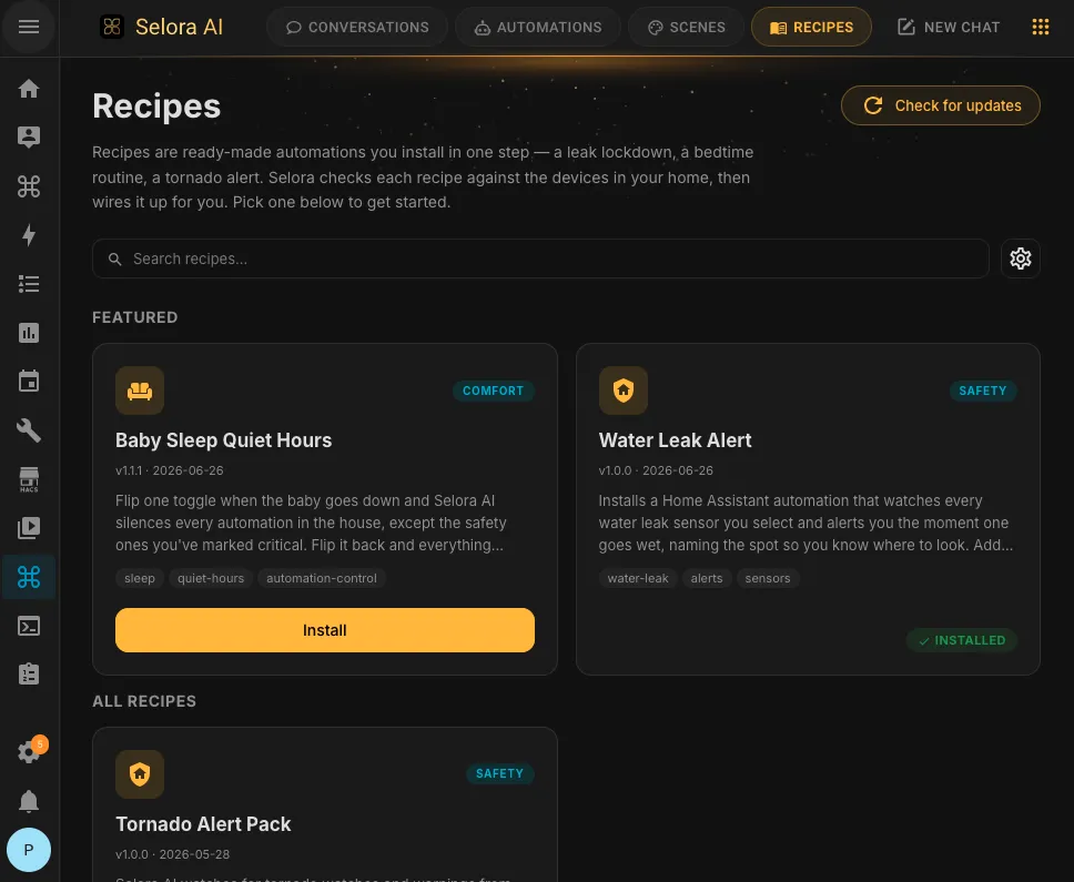 Selora AI v0.11.0: Recipes and Multi-Language Support