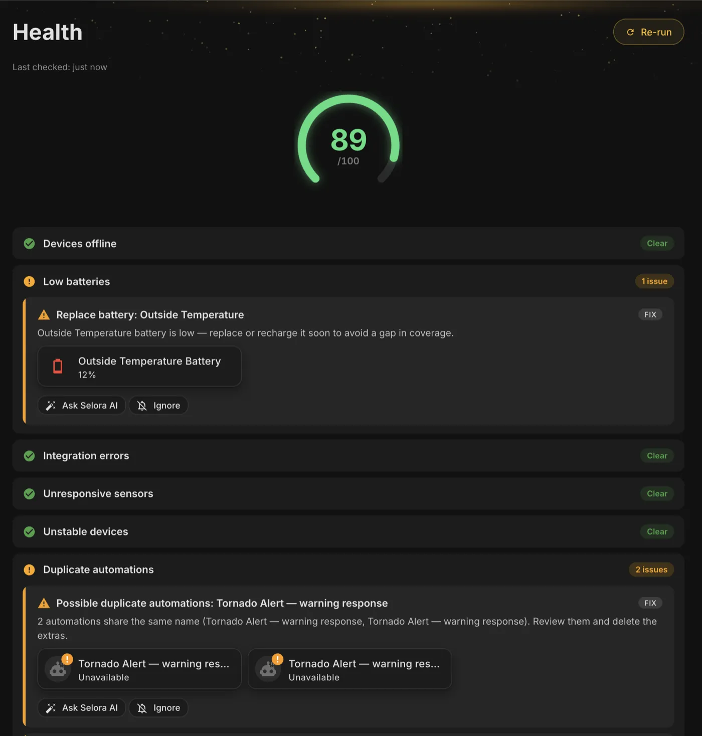 The Health tab with a daily audit and prioritized recommendations
