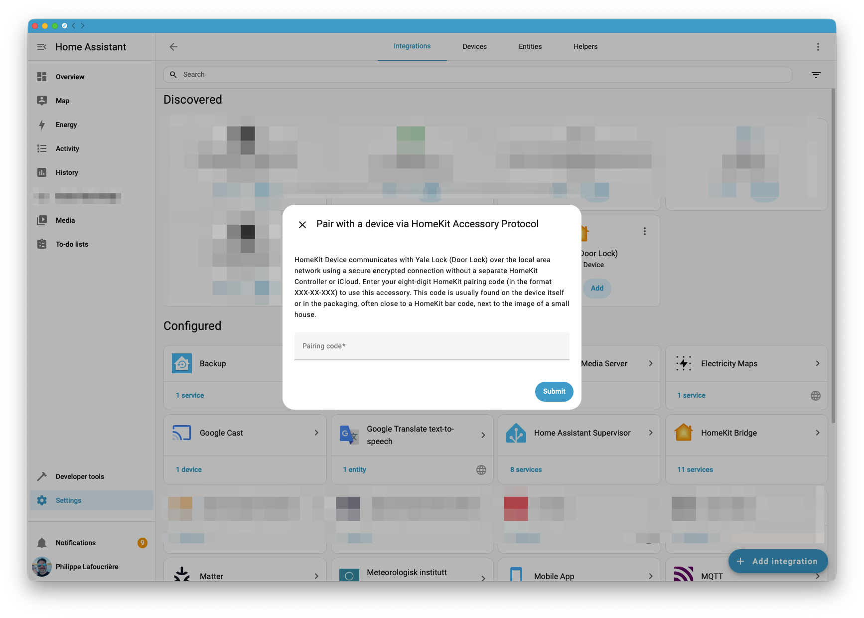Pair device in Home Assistant