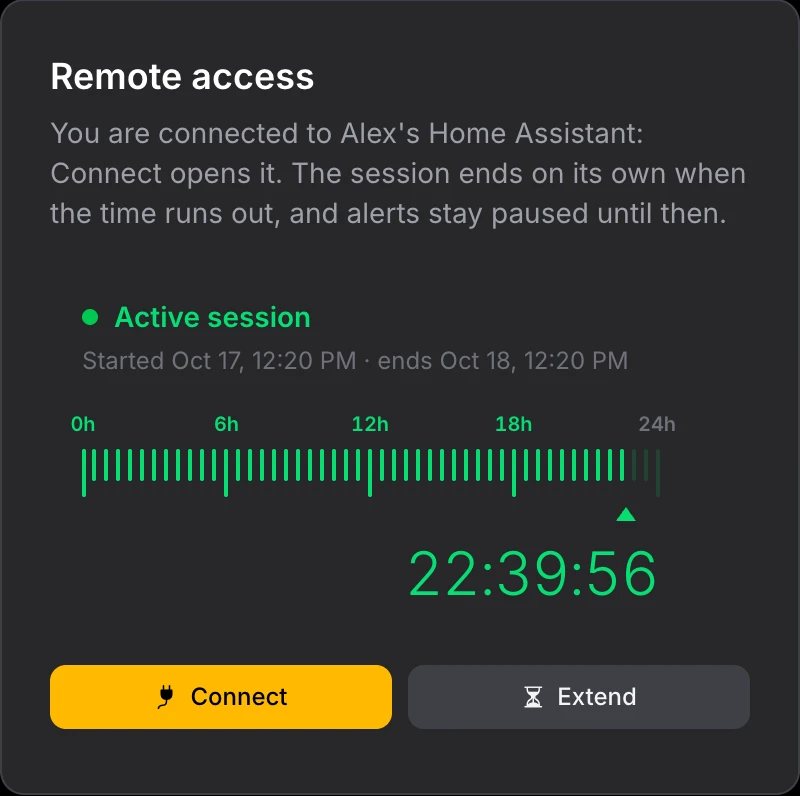 Active session with the Connect and Extend buttons
