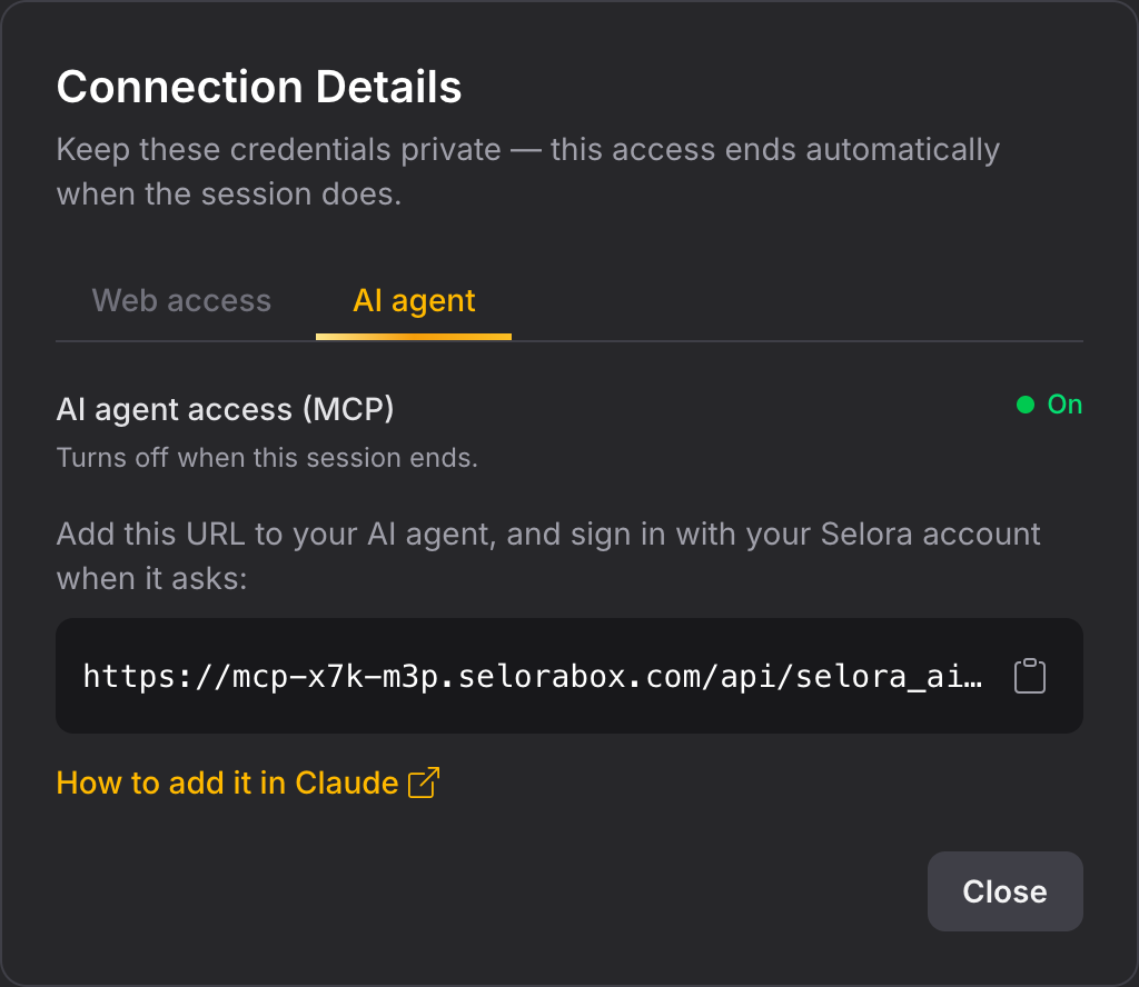 AI agent tab with the MCP server URL
