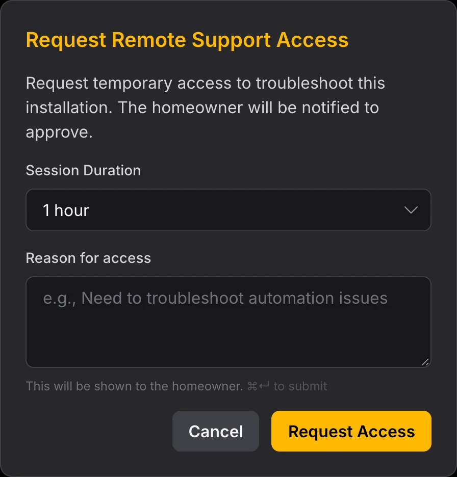 Request Remote Support Access Form
