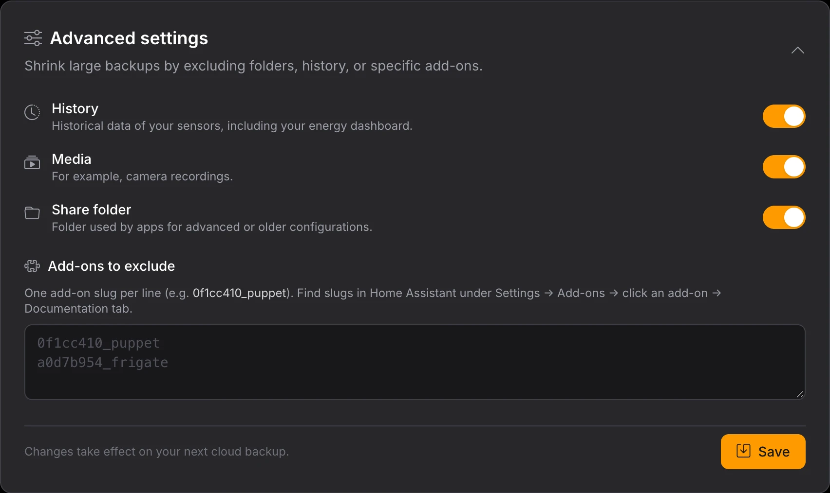Advanced settings for Cloud Backups