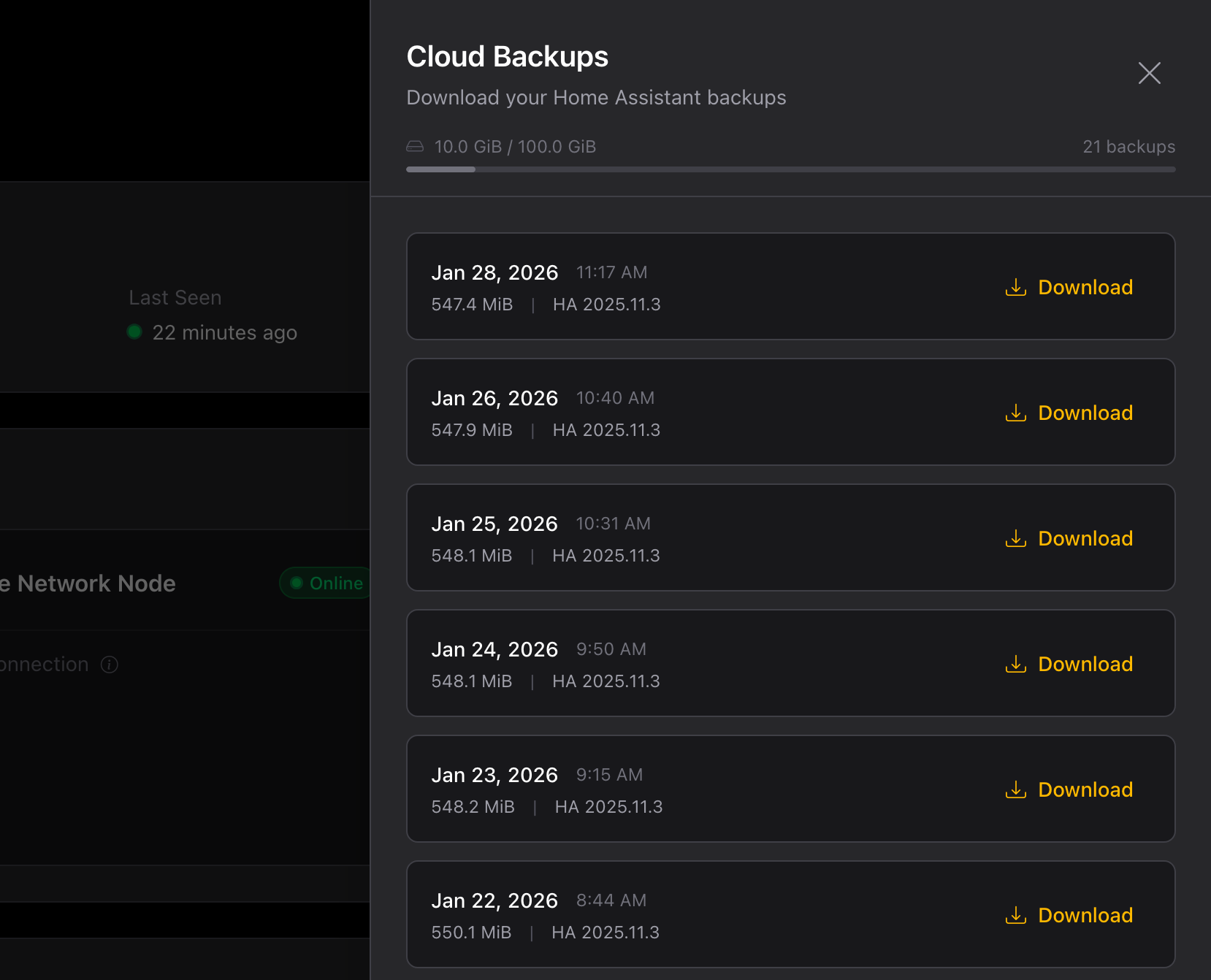 Cloud Backups list