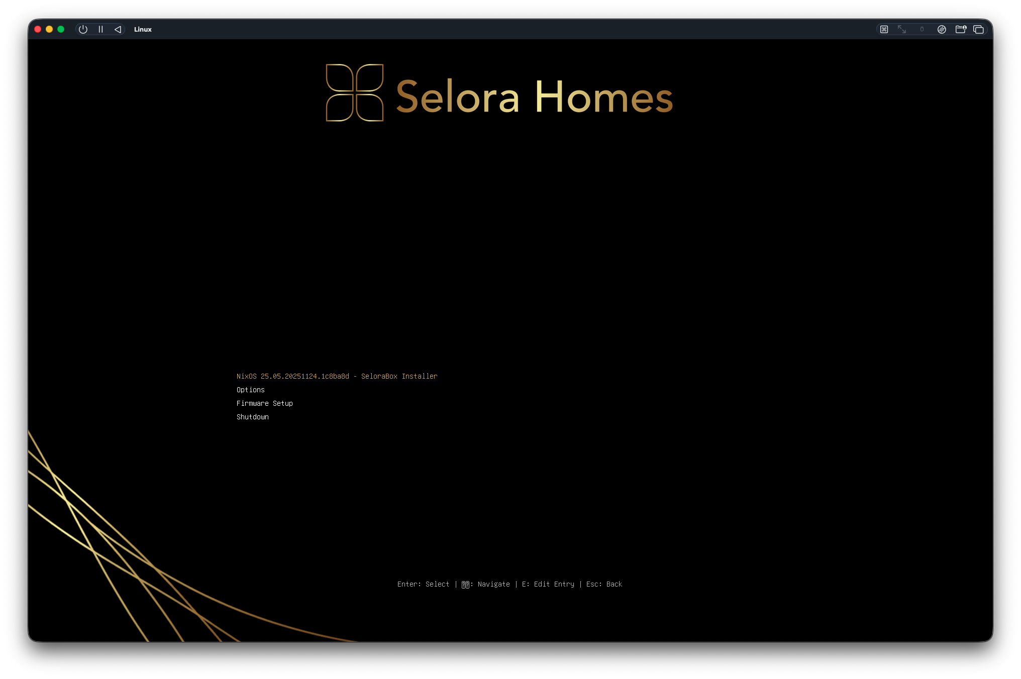 Selora Hub Installation Boot Screen