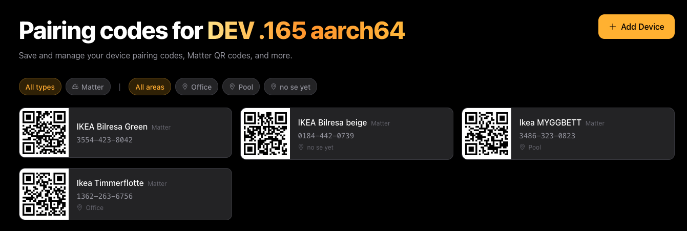 Device list with saved pairing codes