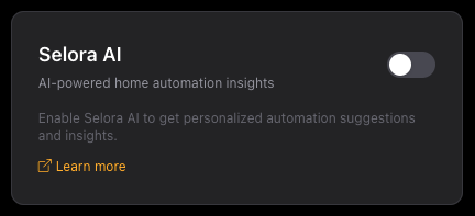Selora AI toggle in the Selora Homes account settings
