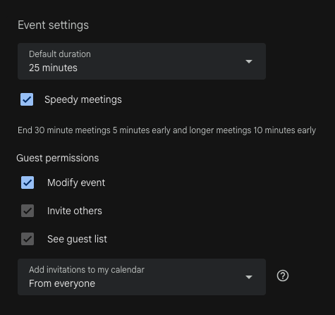 Google Calendar recommended settings
