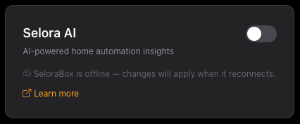 Selora Hub Selora AI toggle